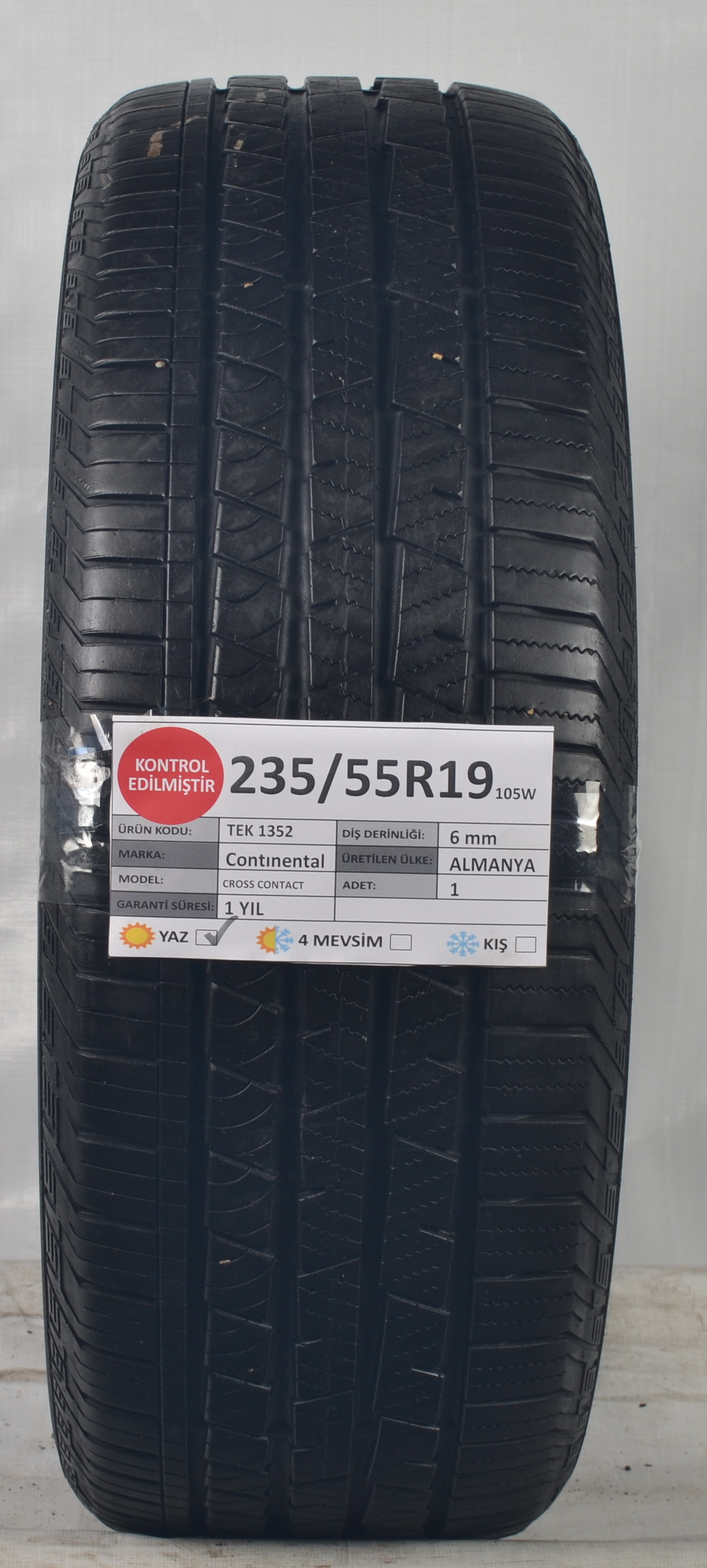 Continental 235 55R19 105W 6 mm Cross contact İkinci El Yaz Lastiği